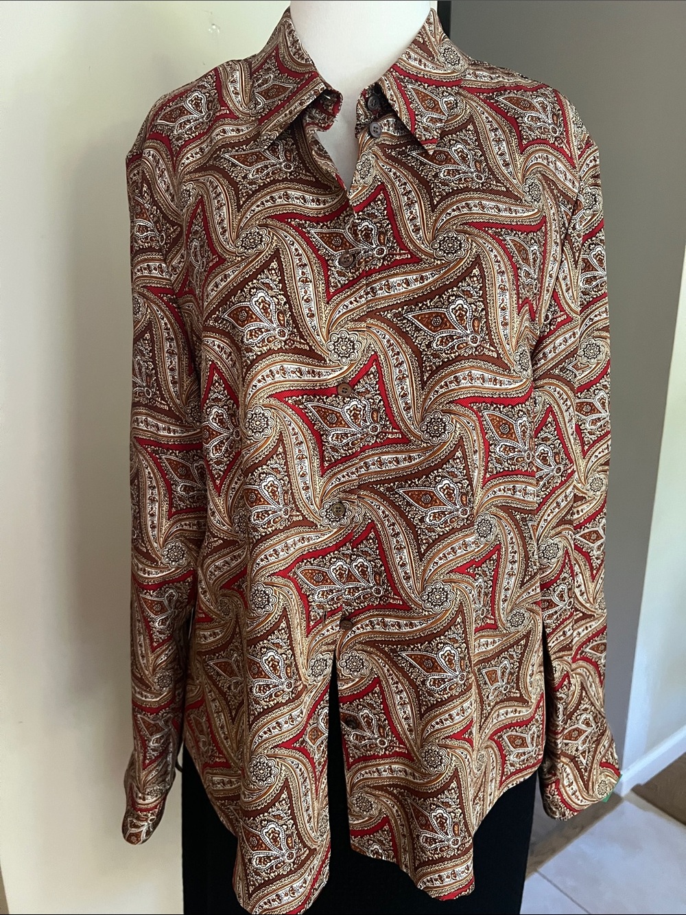 Talbots Paisley Long-Sleeve Blouse in Red and Brown